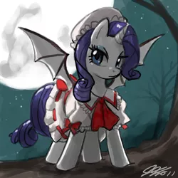 Size: 900x900 | Tagged: safe, artist:johnjoseco, derpibooru import, rarity, pony, unicorn, vampire, bat wings, cosplay, crossover, female, mare, moon, night, remilia scarlet, remirarity, solo, touhou