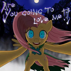 Size: 1000x1000 | Tagged: safe, artist:grotar00, derpibooru import, fluttershy, pegasus, pony, the best night ever, bronybait, clothes, dress, female, gala dress, looking at you, mare, overly attached fluttershy, parody, pov, question, rumia, scary, scene interpretation, solo, touhou, yandere, yandershy, you're going to love me