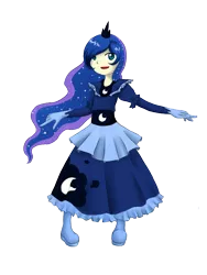 Size: 600x800 | Tagged: artist:leimy, artist:spchlss, derpibooru import, female, human, humanized, pixiv, princess luna, safe, simple background, solo, style emulation, touhou, transparent background, zun