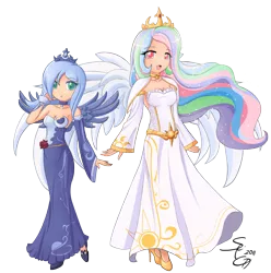 Size: 2016x2031 | Tagged: anime, artist:angriestangryartist, clothes, derpibooru import, dress, duo, duo female, female, high res, human, humanized, princess celestia, princess luna, royal sisters, s1 luna, safe, simple background, transparent background, winged humanization