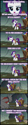 Size: 660x2970 | Tagged: safe, derpibooru import, edit, edited screencap, screencap, rarity, rover, spot, pony, unicorn, a dog and pony show, 9/11, angry, animated, caption, comic, female, gif, image macro, male, mare, meme, stomping, team fortress 2, text, trio, troll, trolling