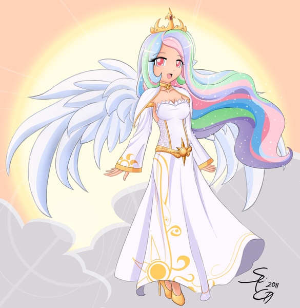 Size: 1980x2031 | Tagged: anime, artist:angriestangryartist, backlighting, derpibooru import, female, human, humanized, princess celestia, safe, solo, sun, winged humanization