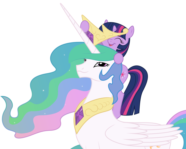 Size: 8000x6400 | Tagged: safe, artist:bri-sta, artist:yanoda, derpibooru import, princess celestia, twilight sparkle, alicorn, pony, unicorn, absurd resolution, crown, female, filly, foal, jewelry, mare, momlestia, regalia, silly, simple background, transparent background, vector