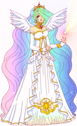 Size: 600x975 | Tagged: artist:sailor-serenity, clothes, derpibooru import, dress, female, human, humanized, princess celestia, safe, simple background, solo, winged humanization, wings