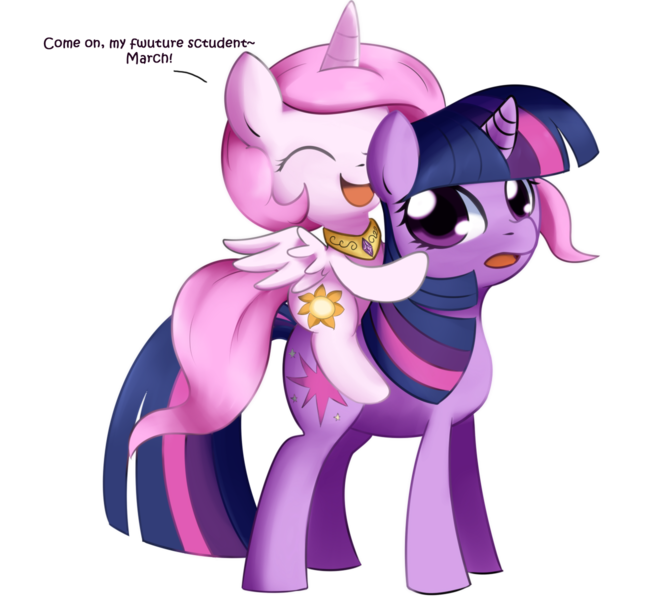 Size: 1300x1200 | Tagged: safe, artist:solar-slash, derpibooru import, princess celestia, twilight sparkle, alicorn, pony, unicorn, age swap, cewestia, cute, cutelestia, duo, eyes closed, female, filly, foal, mare, pink-mane celestia, ponies riding ponies, riding, role reversal, simple background, spread wings, transparent background, unicorn twilight, wings, younger