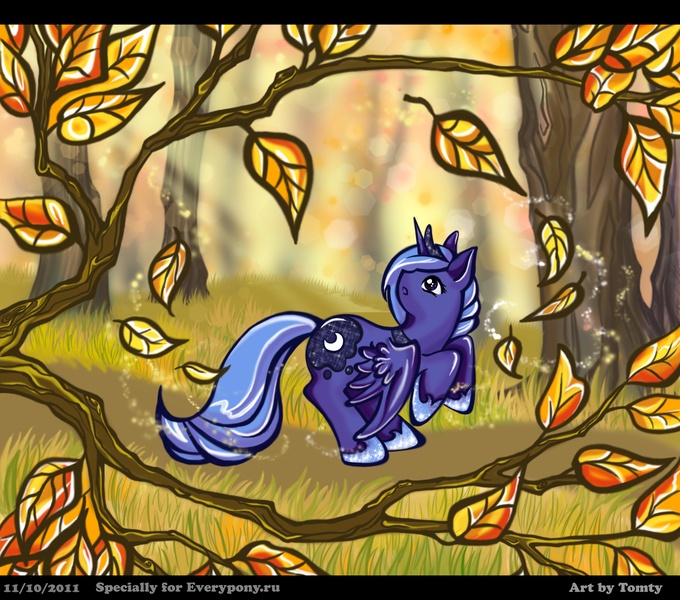 Size: 4013x3543 | Tagged: safe, artist:tomtu, derpibooru import, princess luna, alicorn, pony, autumn, female, forest, mare, s1 luna, solo