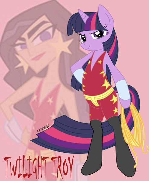 Size: 1053x1280 | Tagged: artist:raptorsr, clothes, costume, dc comics, derpibooru import, donna troy, female, safe, semi-anthro, super best friends forever, superhero, twilight sparkle, wonder girl