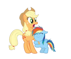 Size: 2500x2064 | Tagged: safe, artist:daydreamsyndrom, derpibooru import, applejack, rainbow dash, earth pony, pegasus, pony, cute, dashabetes, female, filly, filly rainbow dash, foal, high res, hug, mare, simple background, surprised, transparent background, vector, younger