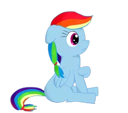 Size: 1700x1500 | Tagged: safe, artist:darhus, derpibooru import, rainbow dash, pegasus, pony, female, filly, filly rainbow dash, floppy ears, foal, simple background, sitting, solo, transparent background