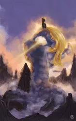 Size: 3500x5557 | Tagged: safe, artist:miradge, derpibooru import, derpy hooves, dinky hooves, pegasus, pony, cloud, cloud sculpting, cloudy, duo, epic derpy, female, mare, mother and daughter, mountain, scenery, sitting