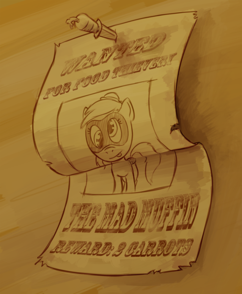 Size: 900x1093 | Tagged: safe, artist:okiedokielowkey, derpibooru import, derpy hooves, pegasus, pony, female, mare, mask, sepia, tongue out, wanted poster