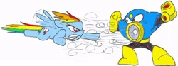 Size: 768x287 | Tagged: safe, artist:terry, derpibooru import, rainbow dash, pegasus, pony, air man, crossover, female, flying, mare, megaman, simple background