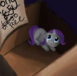 Size: 4951x4929 | Tagged: safe, artist:eumy, derpibooru import, rarity, pony, unicorn, absurd resolution, box, bronybait, cardboard box, crying, female, filly, filly rarity, foal, pony in a box, sad, solo, younger