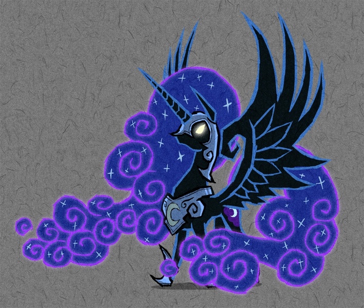 Size: 1000x847 | Tagged: safe, artist:dalapony, derpibooru import, nightmare moon, alicorn, pony, armor, ethereal mane, female, glowing eyes, helmet, jewelry, mare, necklace, solo, starry mane, style emulation, the legend of zelda, the legend of zelda: the wind waker