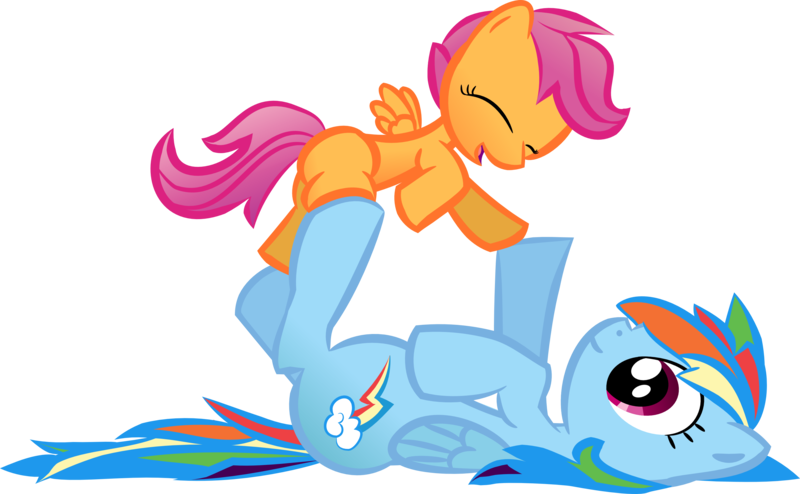 Size: 3142x1939 | Tagged: safe, artist:sharpieboss, derpibooru import, rainbow dash, scootaloo, pegasus, pony, cute, cutealoo, female, filly, mare, on back, playing, scootalove, simple background, transparent background