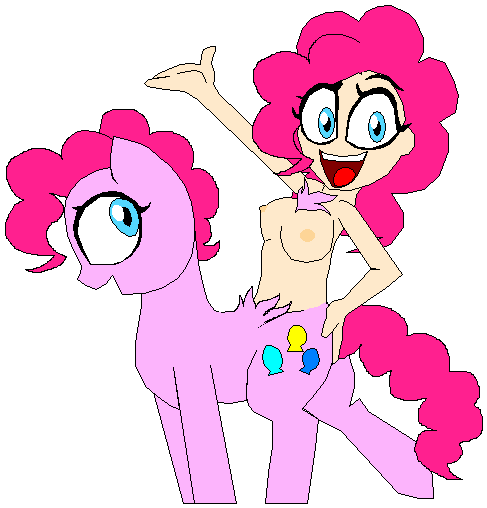 Size: 487x508 | Tagged: artist:terry, breasts, butt touch, derpibooru import, female, hand on butt, human, humanized, human ponidox, nipples, nuckelavee, nudity, pinkie pie, ponytaur, questionable, simple background, solo, solo female, white background