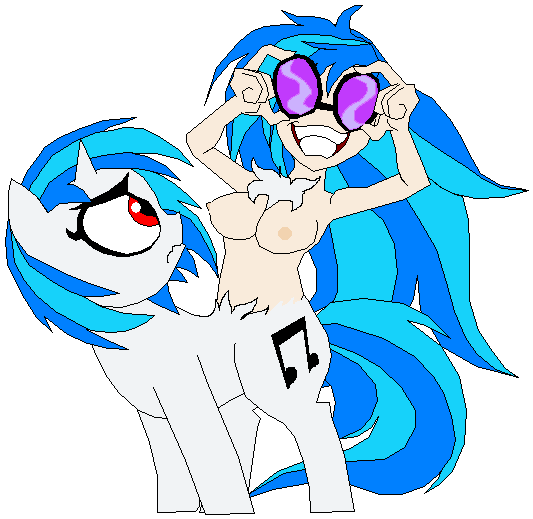 Size: 533x519 | Tagged: artist:terry, breasts, busty vinyl scratch, derpibooru import, female, human paradox, nipples, nuckelavee, nudity, ponytaur, questionable, simple background, solo, solo female, sunglasses, vinyl scratch, white background