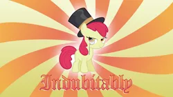 Size: 3840x2160 | Tagged: safe, artist:baumkuchenpony, derpibooru import, apple bloom, earth pony, pony, abstract background, female, filly, hat, high res, monocle, solo, top hat, wallpaper