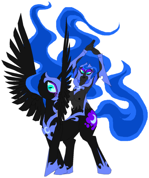 Size: 1061x1266 | Tagged: artist:terry, breasts, busty princess luna, centaur, derpibooru import, female, human paradox, nightmare moon, nipples, nuckelavee, nudity, ponytaur, princess luna, questionable, simple background, solo, solo female, spread wings, white background, wings