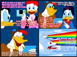 Size: 1157x863 | Tagged: safe, artist:terry, derpibooru import, rainbow dash, pegasus, pony, comic, controller, crossover, disney, duck tales, female, gyro gearloose, launchpad mcquack, mare, scrooge mcduck