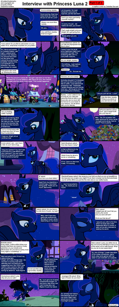 Size: 1282x3305 | Tagged: safe, derpibooru import, princess luna, alicorn, pony, comic:celestia's servant interview, caption, comic, female, interview, mare, solo