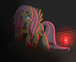 Size: 987x805 | Tagged: grimdark, artist:angelofhapiness, derpibooru import, fluttershy, pegasus, pony, angry, blood, dark, female, flutterbadass, lantern, mare, rearing, solo