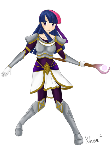Size: 1100x1540 | Tagged: armor, artist:kprovido, derpibooru import, female, human, humanized, league of legends, lux, magic staff, safe, simple background, solo, staff, twilight sparkle, white background