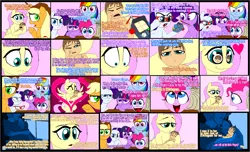 Size: 2089x1266 | Tagged: safe, artist:terry, derpibooru import, applejack, fluttershy, pinkie pie, rainbow dash, rarity, twilight sparkle, earth pony, human, pegasus, pony, unicorn, baby, beastmaster, comic, female, male, mare, vector sigma