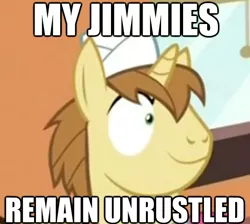 Size: 624x560 | Tagged: safe, derpibooru import, edit, edited screencap, screencap, donut joe, pony, unicorn, mmmystery on the friendship express, image macro, jimmies, male, solo, stallion