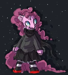 Size: 1280x1408 | Tagged: safe, artist:brynalyn, derpibooru import, pinkie pie, earth pony, pony, semi-anthro, clothes, female, god tier, god tiers, hero of space, homestuck, scarf, skirt, socks, solo, space, stars, sweater