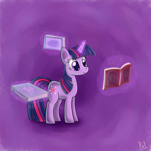 Size: 2000x2000 | Tagged: dead source, safe, artist:polkin, derpibooru import, twilight sparkle, pony, unicorn, abstract background, book, female, high res, magic, mare, solo, telekinesis