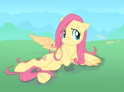 Size: 1331x998 | Tagged: safe, artist:aen-riv, derpibooru import, fluttershy, pegasus, pony, cute, female, floppy ears, mare, shyabetes, side, solo, underhoof