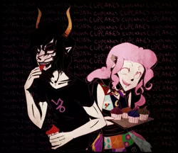 Size: 785x677 | Tagged: artist:lexeh777, crossover, cupcake, derpibooru import, fanfic:cupcakes, gamzee makara, homestuck, honk honk, human, humanized, pinkie pie, safe, sober gamzee