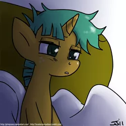 Size: 900x900 | Tagged: safe, artist:johnjoseco, derpibooru import, snails, pony, unicorn, adobe imageready, bed, colt, cute, diasnails, male, morning ponies, pillow, solo
