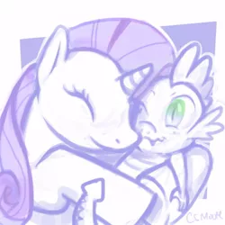 Size: 500x500 | Tagged: safe, artist:clorin spats, derpibooru import, rarity, spike, dragon, pony, unicorn, abstract background, female, hug, interspecies, male, mare, shipping, sparity, spikelove, straight