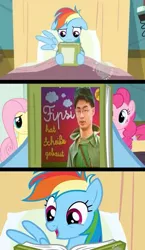 Size: 581x1000 | Tagged: suggestive, derpibooru import, fluttershy, pinkie pie, rainbow dash, earth pony, pegasus, pony, bed, book, book cover, cover, female, hospital, mare, meme, reading rainbow