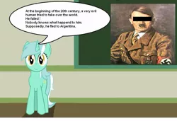 Size: 887x605 | Tagged: safe, derpibooru import, lyra heartstrings, human, pony, unicorn, adolf hitler, argentina, argentina is white, censored, chalkboard, female, human studies101 with lyra, mare, meme