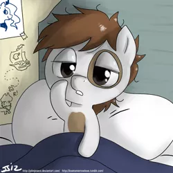 Size: 900x900 | Tagged: safe, artist:johnjoseco, derpibooru import, pipsqueak, princess luna, alicorn, earth pony, pony, bed, best boi, colt, foal, looking at you, male, morning ponies, pirate, ship, solo