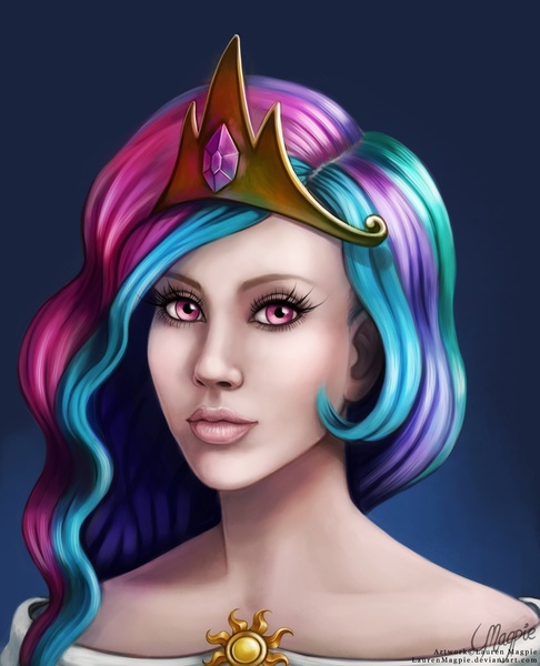 Size: 1000x1235 | Tagged: artist:laurenmagpie, bust, derpibooru import, human, humanized, portrait, princess celestia, safe, solo