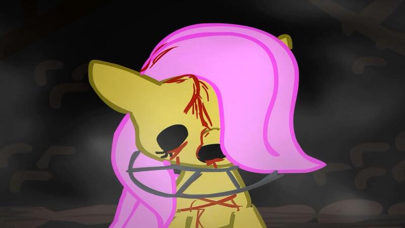 Size: 1280x720 | Tagged: grimdark, artist:skashi, derpibooru import, fluttershy, pegasus, pony, amnesia the dark descent, amnesiashy, blood, female, justine, mare, solo, suitor, suitorshy