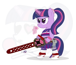 Size: 875x750 | Tagged: artist:dm29, chainsaw, derpibooru import, juliet starling, lollipop chainsaw, safe, semi-anthro, simple background, smarty pants, solo, suda51, transparent background, twilight sparkle