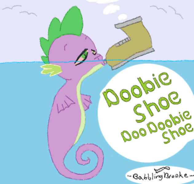 Size: 786x747 | Tagged: safe, artist:blissful dreams, derpibooru import, spike, sea dragon, sea pony, clothes, doobie, drugs, fins, g4, image, male, ocean, png, pun, sea dragon spike, shoes, shoo be doo, solo, species swap, spike the seadragon, spoonerism, stoner spike, swimming, underwater, water