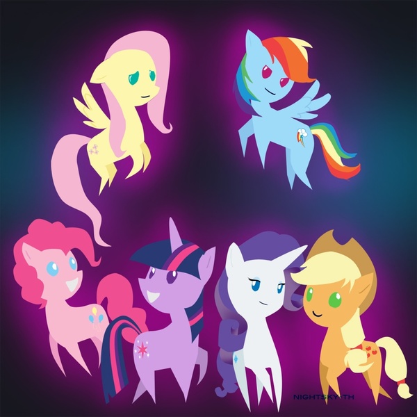 Size: 860x860 | Tagged: safe, artist:nightsi, artist:nightsky-th, derpibooru import, applejack, fluttershy, pinkie pie, rainbow dash, rarity, twilight sparkle, earth pony, pegasus, pony, unicorn, female, mane six, mare, no pupils, pointy ponies