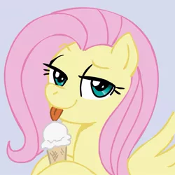 Size: 945x945 | Tagged: safe, artist:166, artist:megasweet, derpibooru import, fluttershy, pegasus, pony, female, ice cream, licking, mare, simple background, solo, tongue out