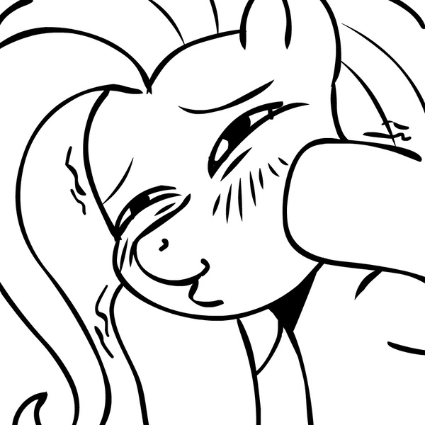 Size: 945x945 | Tagged: safe, artist:megasweet, derpibooru import, fluttershy, pegasus, pony, black and white, blushing, dashface, female, grayscale, mare, monochrome, solo