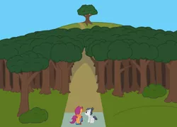 Size: 1000x714 | Tagged: safe, artist:scootscoots, derpibooru import, rumble, scootaloo, pegasus, pony, colt, female, filly, forest, male, race, rear view, rumbloo, scooter, shipping, straight, under the old oak tree