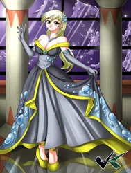 Size: 756x1000 | Tagged: artist:jadenkaiba, beautiful, breasts, busty derpy hooves, cleavage, clothes, derpibooru import, derpy hooves, dress, evening gloves, female, gala dress, human, humanized, safe, solo