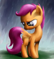 Size: 1392x1536 | Tagged: safe, artist:yalcahoon, derpibooru import, scootaloo, pegasus, pony, crying, female, filly, looking back, looking down, sad, solo