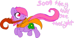 Size: 665x347 | Tagged: safe, artist:cotton, derpibooru import, clover (g1), earth pony, pony, my little pony tales, female, g1, g1 to g4, generation leap, god tier, god tiers, hero of light, homestuck, mare, mouth hold, solo