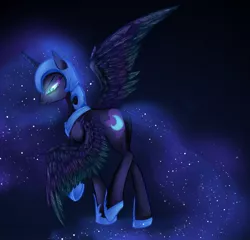 Size: 1275x1224 | Tagged: safe, artist:tamponandtwilaloop, derpibooru import, nightmare moon, alicorn, pony, ethereal mane, female, mare, profile, solo, spread wings, wings